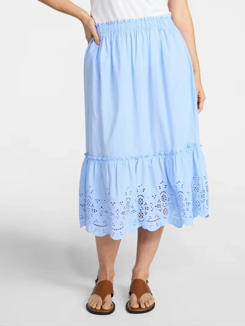 Cottagecore Eyelet Periwinkle Midi Cotton Skirt
